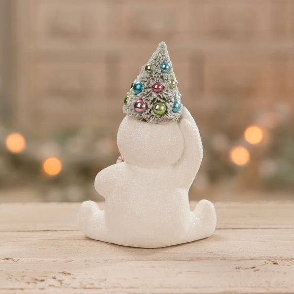 Bethany Lowe Pastel Candy Cane Snowman With Bottle Brush Tree Christmas New - Picture 2 of 2